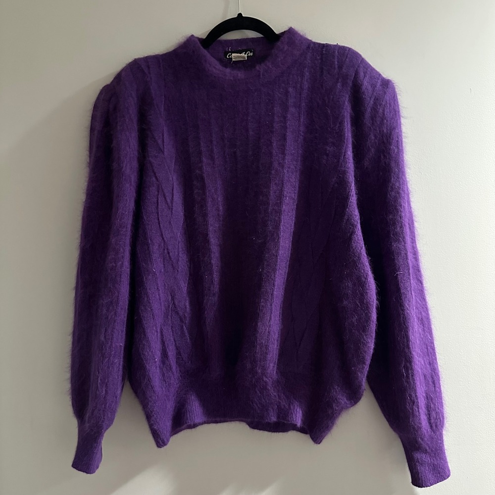 VINTAGE Connie A Lee Purple Angora‎ Blend Ribbed Mock Neck Sweater S M